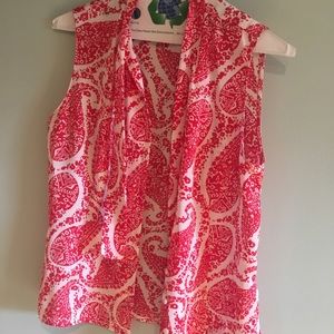 Tahari sleeveless silky top with neck tie